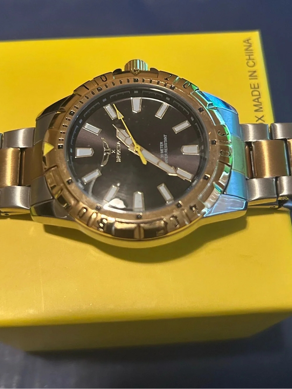 Invicta Men's Gold and Silver Stainless Steel Bracelet Watch with Black Dial